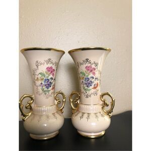 “Abingdon Pottery #534 Vases – Pair, Floral & Gold Trim”